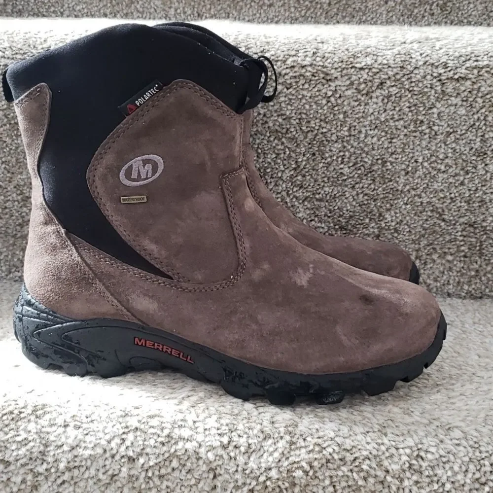 Merrell Boot Youth 6 Gunsmoke Waterproof Suede Pull On Performance Polartec